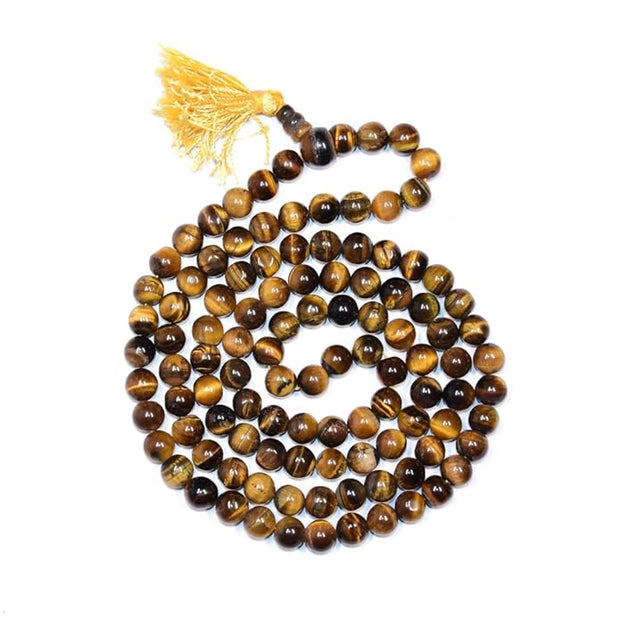 Tiger Eye Mala Necklace – Handmade Meditation Beads for Protection & Positive Energy