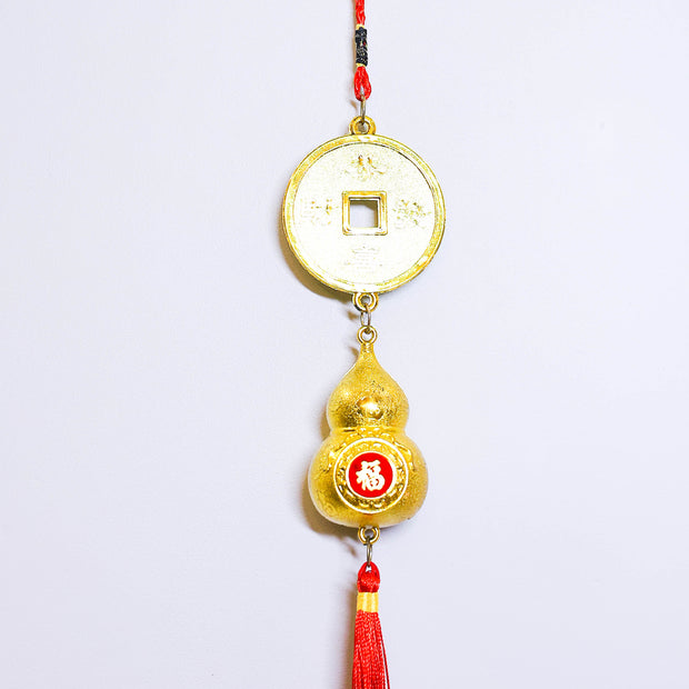 Golden Feng Shui Hanging Coin Tassel for Wealth & Good Luck | Decorative Lucky Charm for Home, Office & Car